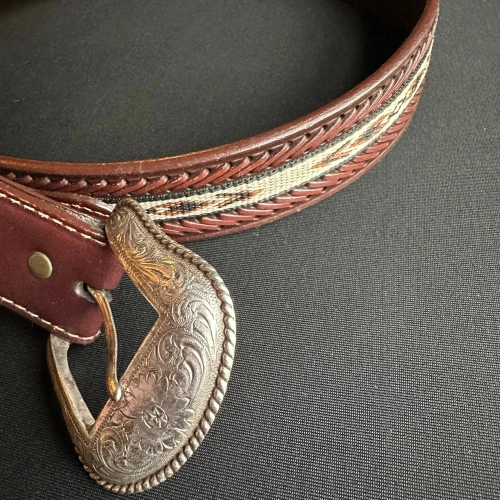 Men's Noona Brown Leather Belt with Silver Buckle